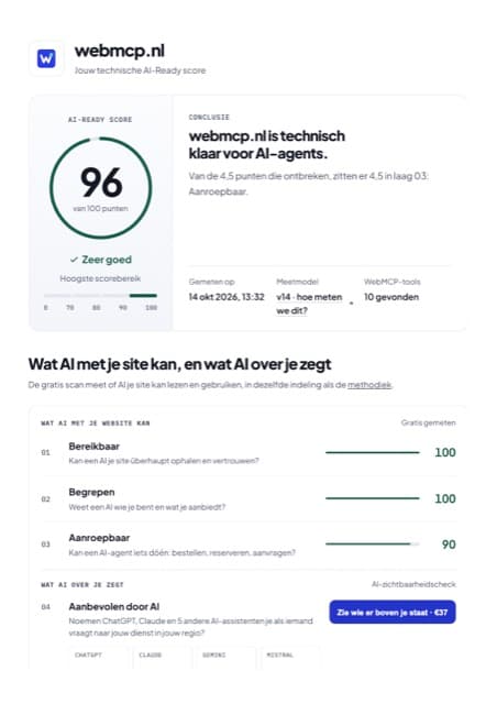Voorbeeld: de eerste pagina van het rapport van webmcp.nl als PDF